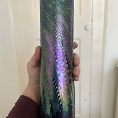 Buy Amethyst Purple Blue Pink Iridescent Art Glass Cylinder Vase 12’in Tall. • 59£