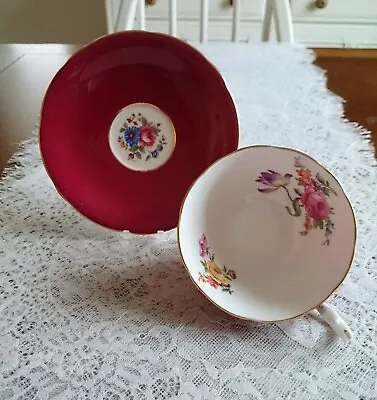 Buy Aynsley Bone China Tea Cup & Saucer, Red & White China With Floral Sprays • 27.50£