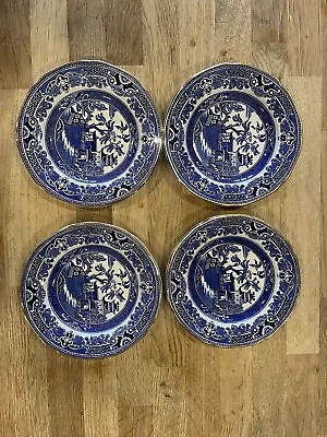 Buy Burleigh Ware Willow Side/Small Plates With Gilt Edge - 15cm Dia X4 • 12£