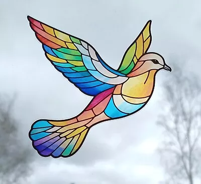 Buy Dove Bright Stained Glass Effect Static Cling Window Decoration Bird Gift Mirror • 5.99£