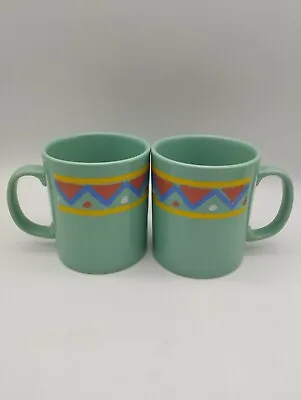 Buy 2 Vintage Ceramic Staffordshire Tableware Mugs Staffordshire Tribal Print Green • 9.99£