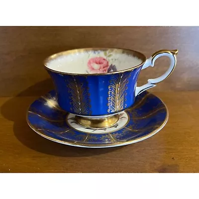 Buy Paragon Fine Bone China England Teacup Saucer Set Blue Floral W/ Feather Pattern • 100.72£