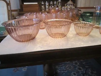 Buy Vintage Jeannette Glass - Jennyware - Pink - 3 Mixing Bowl Set • 168.90£