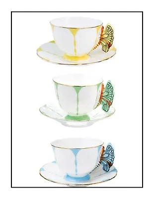 Buy Aynsley Butterfly Handle Teacup/Coffee Cup Saucer 3 Colors • 80.95£
