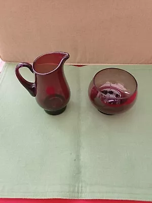 Buy Cranberry Glass :- Milk Jug & Sugar Bowl In Vgc See Pics So Smart Great Colour • 4.99£