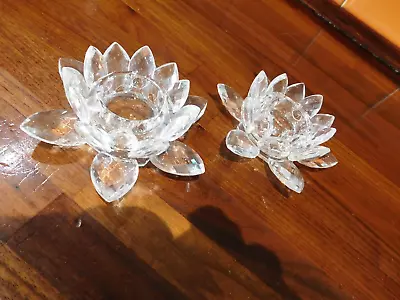 Buy 2 X Large Faceted Cut Glass Lotus Flower Shaped Candle Holders • 16.99£