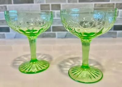 Buy 2 Depression Green Cameo Ballerina Tall Sherbet Champagne Goblet Anchor Hocking • 23.13£