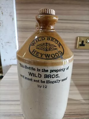 Buy Vintage WILD BROS.HEYWOOD LARGE Rustic Salt Glazed Stonewear Bottle-Flaggon 1912 • 49.99£