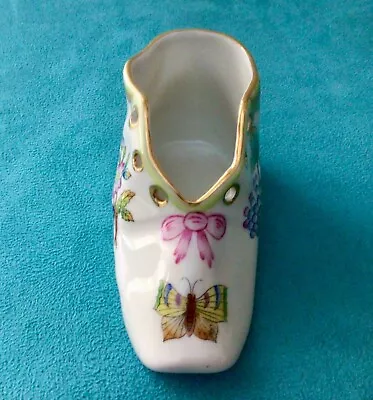 Buy Vintage Herend Hungary Porcelain Hand Painted Floral Baby Shoe Pink Bow • 46.10£