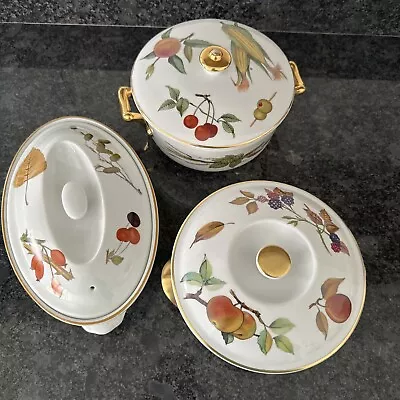 Buy Royal Worcester Evesham 3 Lidded Casserole Dishes- Oven To Tableware VGC • 45£