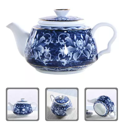 Buy Blue And White Ceramic Chinese Teapot With Handle - Decorative Loose Leaf Kettle • 17.48£