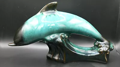 Buy Blue Mountain Pottery Leaping Dolphin Blue 17.5cmH,31.5cmL.Blue/Green Drip Glaze • 28£