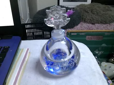 Buy Blue Glass Perfume Bottle With Flower Top • 5£