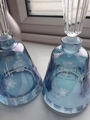 Buy  1 Stunning Laura Ashley Blue Etched Glass Perfume Bottle.( 2 For Sale) • 12£