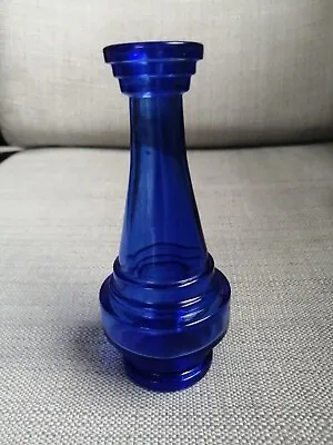 Buy Vintage Cobalt Blue Glass Bud Vase Bottle Hooped Art Deco Style Stepped 14 Cms.  • 5£
