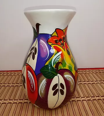 Buy Mexican Folk Art Pottery Vase T W/ Fruit Glazed Glossy 7.5  Beautiful • 14.40£