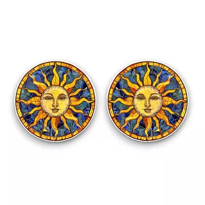 Buy 2x Small Celestial Sun Stained Glass Window Effect Vinyl Sticker Decals • 2.59£