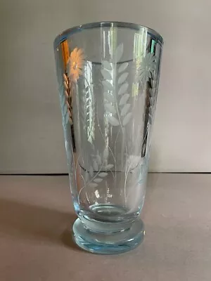 Buy Signed Orrefors Floral Pattern Etched Crystal Blue Glass Vase Sweden Art Deco 9  • 26.56£