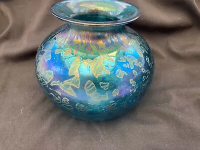 Buy Stunning Vintage Royal Brierley Iridescent Blue/Green Studio Glass Vase • 50£