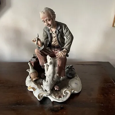 Buy Large CAPODIMONTE Figure Of Elderly Man Feeding Dog By M.Lory • 25£