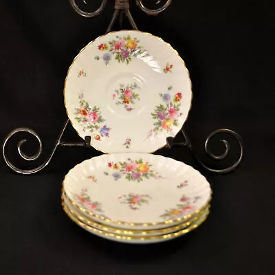 Buy Minton 4 Saucers Marlow S309 Fluted Swirl Multicolor Floral Gold 1966-1968 • 39.55£