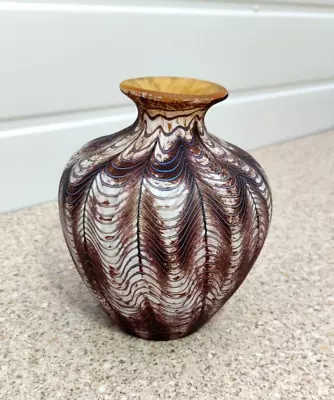 Buy Okra Studio Glass Vase, Onion Shape, 15cm, Signed RF, Brown White • 195£