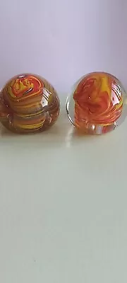 Buy 2 Small Paperweights Art Glass Multi Colour Swirl & Bubbles. • 5£