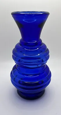 Buy Cobalt Blue Glass Vase Double Beehive Flared Ribbed USA #3 Vintage MCM 6 1/8” • 11.36£