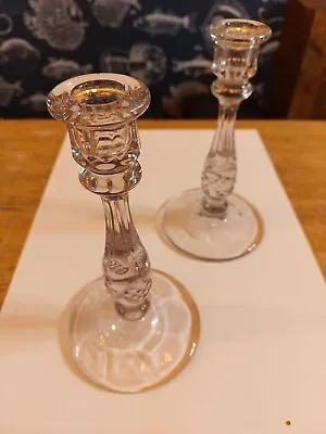 Buy Pair Vintage Manganese Crystal Cut Glass Candle Stick Holders  • 55£