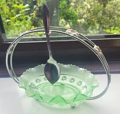 Buy Davidson Green Glass Blackberry Prunt Fluted Condiment Dish/stand/spoon + 3 • 12£