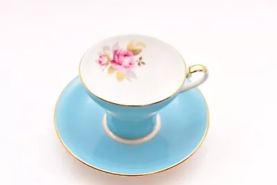 Buy Aynsley Cabbage Rose Corset Shape Cup And Saucer Blue &  Gold • 42.92£