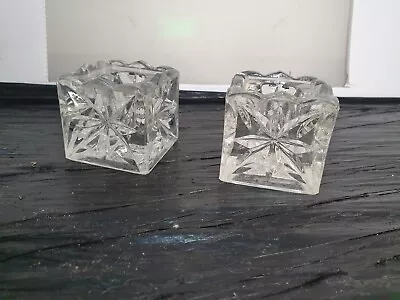 Buy Pair Vintage Cut Glass Crystal Cube Tealight And Candle Holder • 5.99£