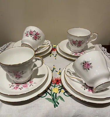 Buy Vintage Bone China Tea Set English Rose Design 4 Trios Milk And Sugar • 34£