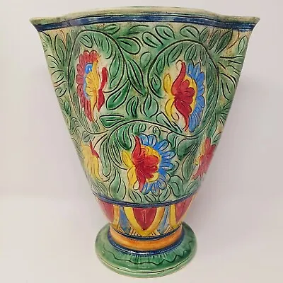 Buy Vintage Beswick Art Deco Large Fluted Rim Vase 789 Green Red Yellow Blue 789 • 40£