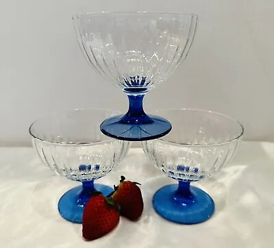 Buy Cristal D’arques Country Manor Small Sherbet~clear With Cobalt Blue Stems~set-3 • 17.97£
