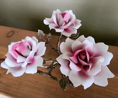 Buy Vintage Capodimonte Porcelain Light Pink Roses Flower Metal Stems Italy • 23.72£