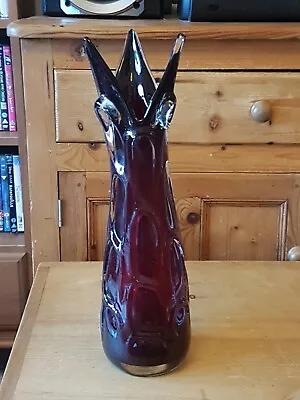 Buy Large Vintage 1960'S Czech Karlovarske SKLO RUBY RED Cased Glass Vase 42.5cm  • 49.99£