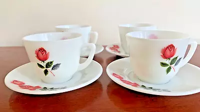 Buy Vintage Pyrex - June Rose -  Round Shape Tea Cup And Saucer X 4 • 9.95£