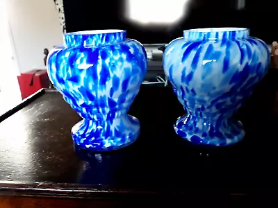 Buy 2 Antique Glass  Vases  Lovely Blue And White Mottled Swirls  Hand Blown   • 5.99£