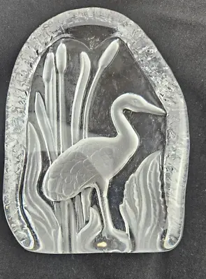 Buy Goebel Lead Crystal Glass Paperweight Of Heron (or Stork) In Bullrushes/reeds. • 7.99£