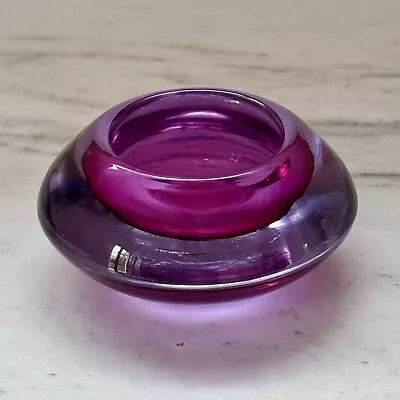 Buy Mid Century Modern Swedish Art Glass Purple Amethyst Tea Light Candle Holder • 14.13£
