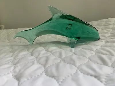 Buy VIntage Czech  Handmade Glass Turquoise Green Dolphin By Miloslav Janku 11 1/2” • 65£