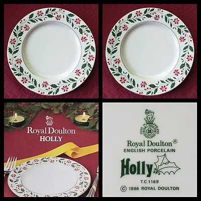 Buy Vintage 1986 Royal Doulton HOLLY 10 1/2  Dinner Plate SET (2) Holiday China MINT • 37.92£