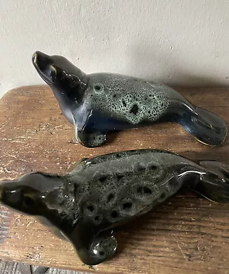 Buy Two Fosters South West Green Ceramic Seal Figurine Cornish Lava Glaze Pottery • 12.99£