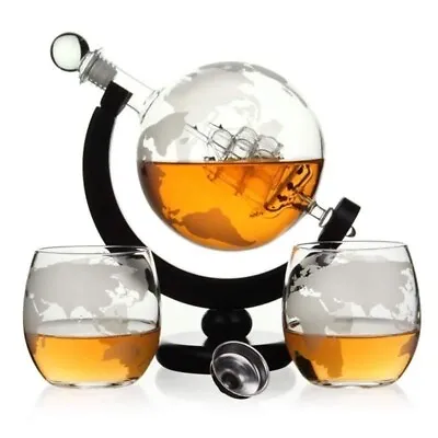 Buy New Globe Decanter 850 ML With 2 Glasses & A Stand - Barware Alcohol Wine • 34.99£