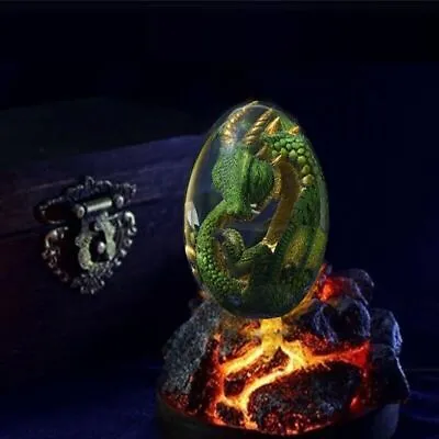 Buy Crystal Transparent Lava Dragon Egg Resin Luminous Base Sculpture Decor • 20.28£