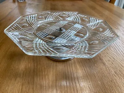 Buy Vintage Cut Glass Cake Stand With Silver Base - Used • 6£