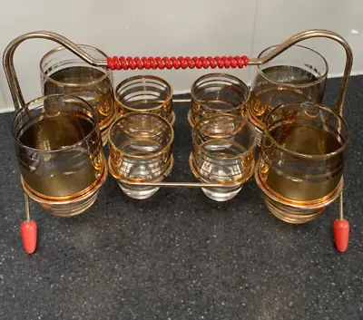 Buy Gold Gilded Striped  Shot & Drinking Glasses In VGC Iconic Vintage 1950’s • 19.99£