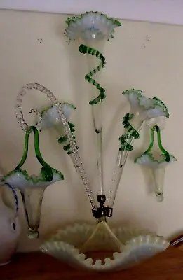 Buy Victorian Epergne Green Vaseline Glass  23  Tall • 295£