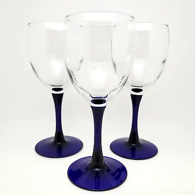 Buy Cobalt Blue Stemmed Wine Glasses 6-3/4” Clear Bowl Crystal Water Goblets 8 Oz • 21.38£